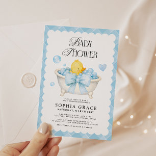 Blauwe Lint Rubber Eend Baby Shower Kaart