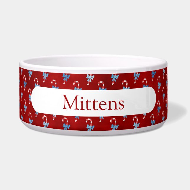 Blauwe Lint Snoepriet Rode Kerst Holiday Voerbakje (Voorkant)