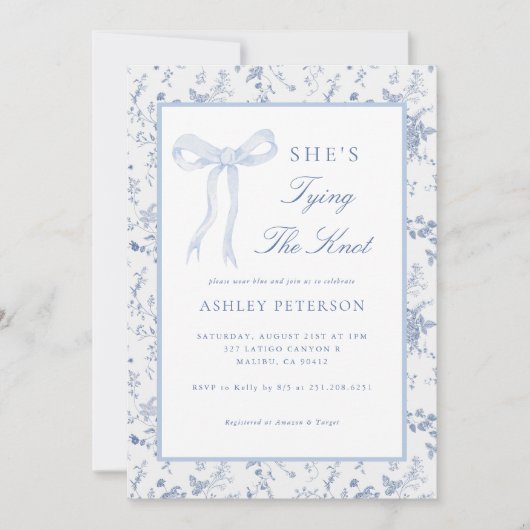 Blauwe Lint Toile Zij Knoop Het Bruidsmeisje Bruil Kaart (Voorkant)