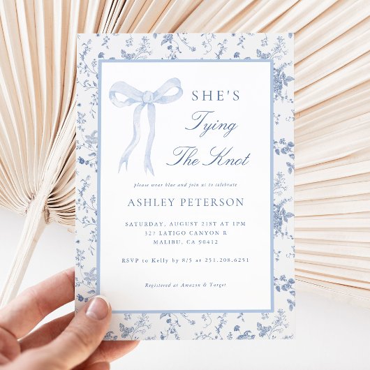 Blauwe Lint Toile Zij Knoop Het Bruidsmeisje Bruil Kaart