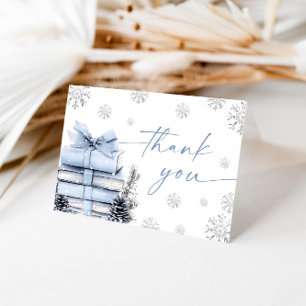 Blauwe Lint Winter Baby Shower, Een Nieuw Hoofdstu Bedankkaart