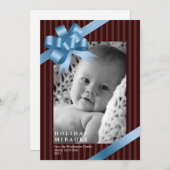 Blauwe lintbogen lijst vakantie mirakel baby eerst feestdagenkaart (Voorkant / Achterkant)