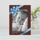Blauwe lintbogen lijst vakantie mirakel baby eerst feestdagenkaart (Staand voorkant)