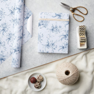 Blauwe linten en strikken Toile Coquette patroon  Cadeaupapier