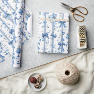Blauwe linten en strikken Toile Coquette patroon  Cadeaupapier