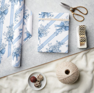 Blauwe linten en strikken Toile Coquette patroon  Cadeaupapier