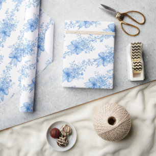 Blauwe linten en strikken Toile Coquette patroon  Cadeaupapier