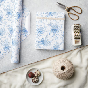 Blauwe linten en strikken Toile Coquette patroon  Cadeaupapier