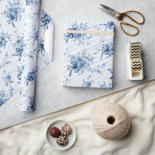 Blauwe linten en strikken Toile Coquette patroon  Cadeaupapier