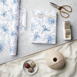 Blauwe linten en strikken Toile Coquette patroon  Cadeaupapier