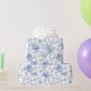 Blauwe linten en strikken Toile Coquette patroon  Cadeaupapier