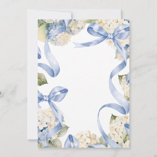 Blauwe linten & hortensia's Elegante bruiloft Kaart (Achterkant)
