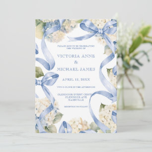 Blauwe linten & hortensia's Elegante bruiloft Kaart