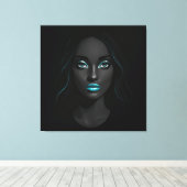 Blauwe lippen Canvas Print (Insitu (Houten vloer))