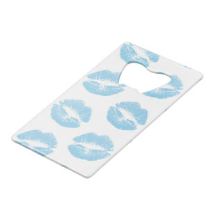 Blauwe lippen, patroon van lippen, blauwe lippenst creditkaart flessenopener