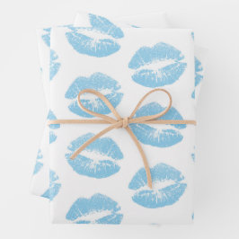 Blauwe lippen, patroon van lippen, blauwe lippenst inpakpapier vel