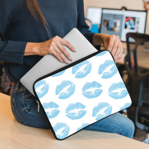 Blauwe lippen, patroon van lippen, blauwe lippenst laptop sleeve