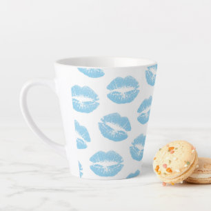 Blauwe lippen, patroon van lippen, blauwe lippenst latte mok