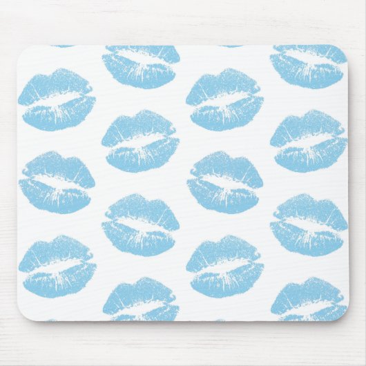 Blauwe lippen, patroon van lippen, blauwe lippenst muismat (Voorkant)