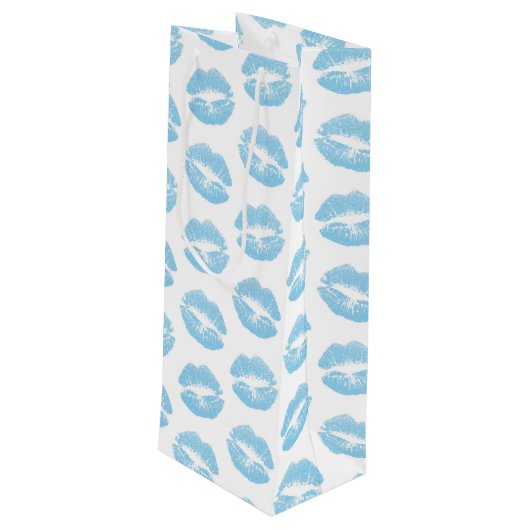 Blauwe lippen, patroon van lippen, blauwe lippenst wijn cadeautas (Achterkant Gekanteld)
