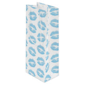 Blauwe lippen, patroon van lippen, blauwe lippenst wijn cadeautas (Voorkant Gekanteld)