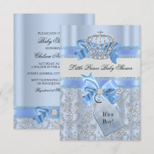 Blauwe Little Prince Kroon Baby Shower Uitnodiging