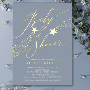 Blauwe Little Star Baby Shower Folie Uitnodiging