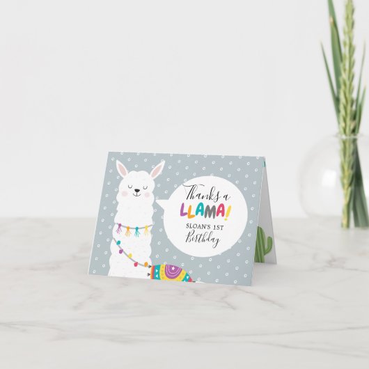 Blauwe Llama Cactus Foto Dank U Kaart (Voorkant)