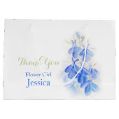 Blauwe lobelia bloemen witte blauwe cadeautas (Achterkant)