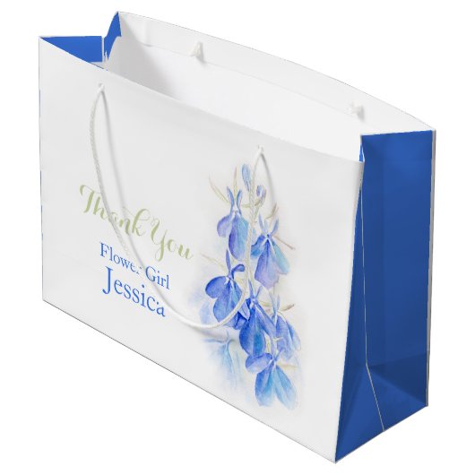 Blauwe lobelia bloemen witte blauwe cadeautas (Achterkant Gekanteld)