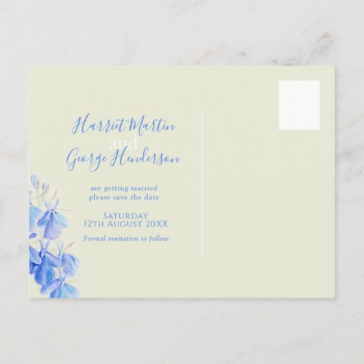 Blauwe lobelia waterverf kunst behalve datum aankondigingskaart (Achterkant)