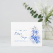 Blauwe lobelia waterverf kunst behalve datum aankondigingskaart (Staand voorkant)