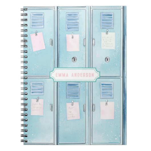 Blauwe Lockers op de Middelbare School Notitieboek (Voorkant)