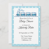 Blauwe Locomotief Baby Douche Uitnodigingen (Voorkant)