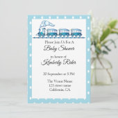 Blauwe Locomotief Baby Douche Uitnodigingen (Staand voorkant)