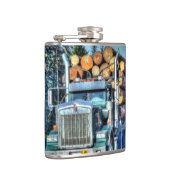 Blauwe Logging Vrachtwagen Snelweg Rijden Kunst Tr Heupfles (Rechts)