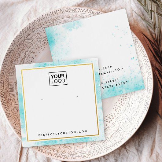 Blauwe logo grens waterverf vierkante visitekaartjes