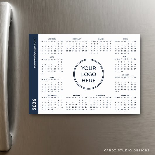 Blauwe Logo Hier 2026 witte magnetische kalender