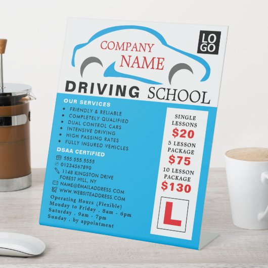 Blauwe Logo, Rijschool, Instructeur Advert Reclamebord Met Voetstuk (Insitu)