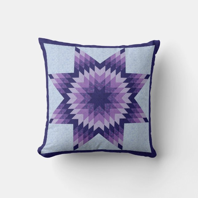 Blauwe Lone Star Quilt Ontwerp Kussen (Voorkant)