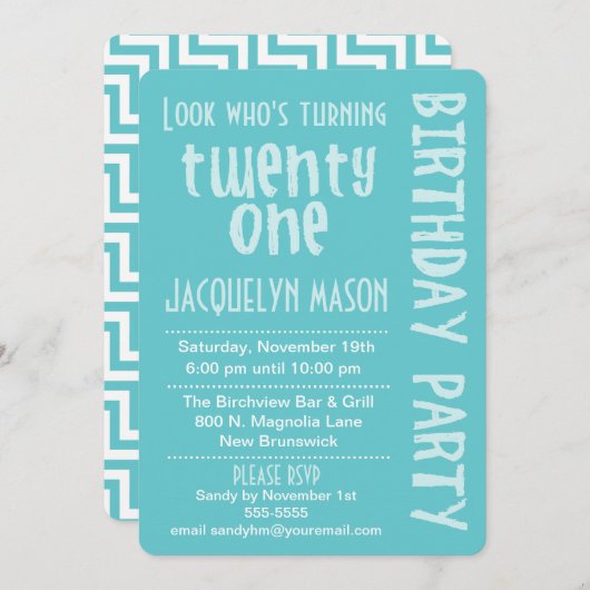 Blauwe look die 21-jarige uitnodiging draait (Voorkant / Achterkant)