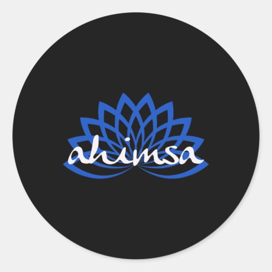 Blauwe Lotus Ahimsa Ronde Sticker (Voorkant)