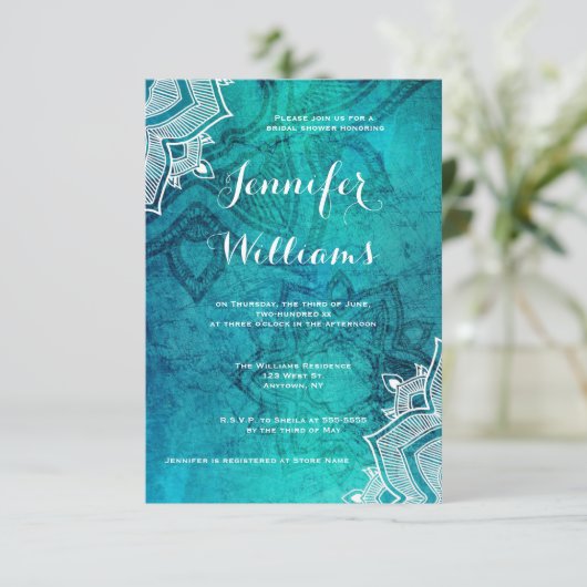 Blauwe lotus bruids douche uitnodigingen (Staand voorkant)