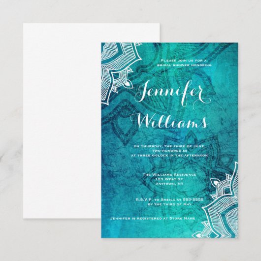 Blauwe lotus bruids douche uitnodigingen (Voorkant / Achterkant)