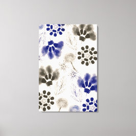 Blauwe Lotus Floral tekening Canvas Afdruk