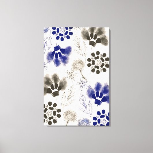 Blauwe Lotus Floral tekening Canvas Afdruk (Voorkant)