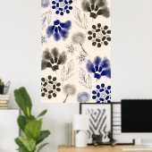 Blauwe Lotus Floral tekening Poster (Thuiskantoor)