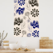 Blauwe Lotus Floral tekening Poster (Keuken)