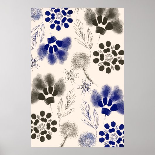 Blauwe Lotus Floral tekening Poster (Voorkant)