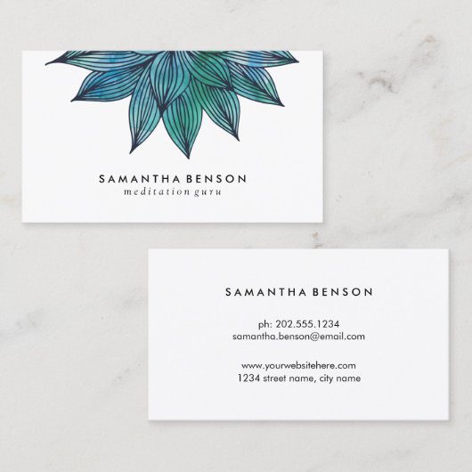 Blauwe Lotus Flower | Florence-Waterverf Visitekaartje (Voorkant / Achterkant)